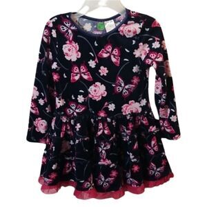 Navy Blue Velvet with Butterlies and Roses Girls Dress.     Kdm2